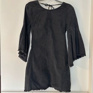 Free People Reckless Life Denim Mini Dress in "Washed Black"